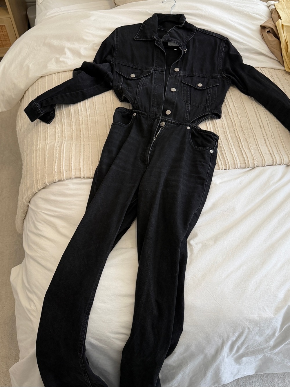 Zara Black Denim Cutout Jumpsuit with Jacket Top
